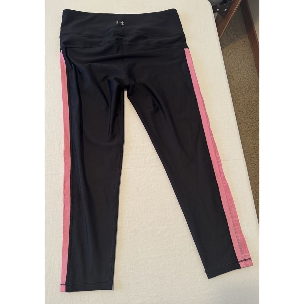 Under Armour Black Capris Leggings Womens Large Logo Pink Sides Compression - Picture 4 of 5